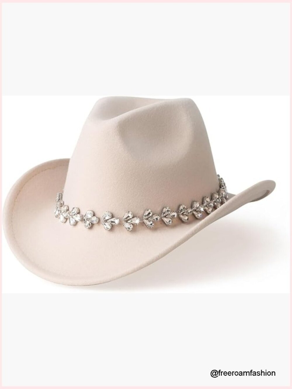 Glitter Rhinestone Cowboy Hat Wide Brim Felt Western Cowgirl Hat with Bling Band
